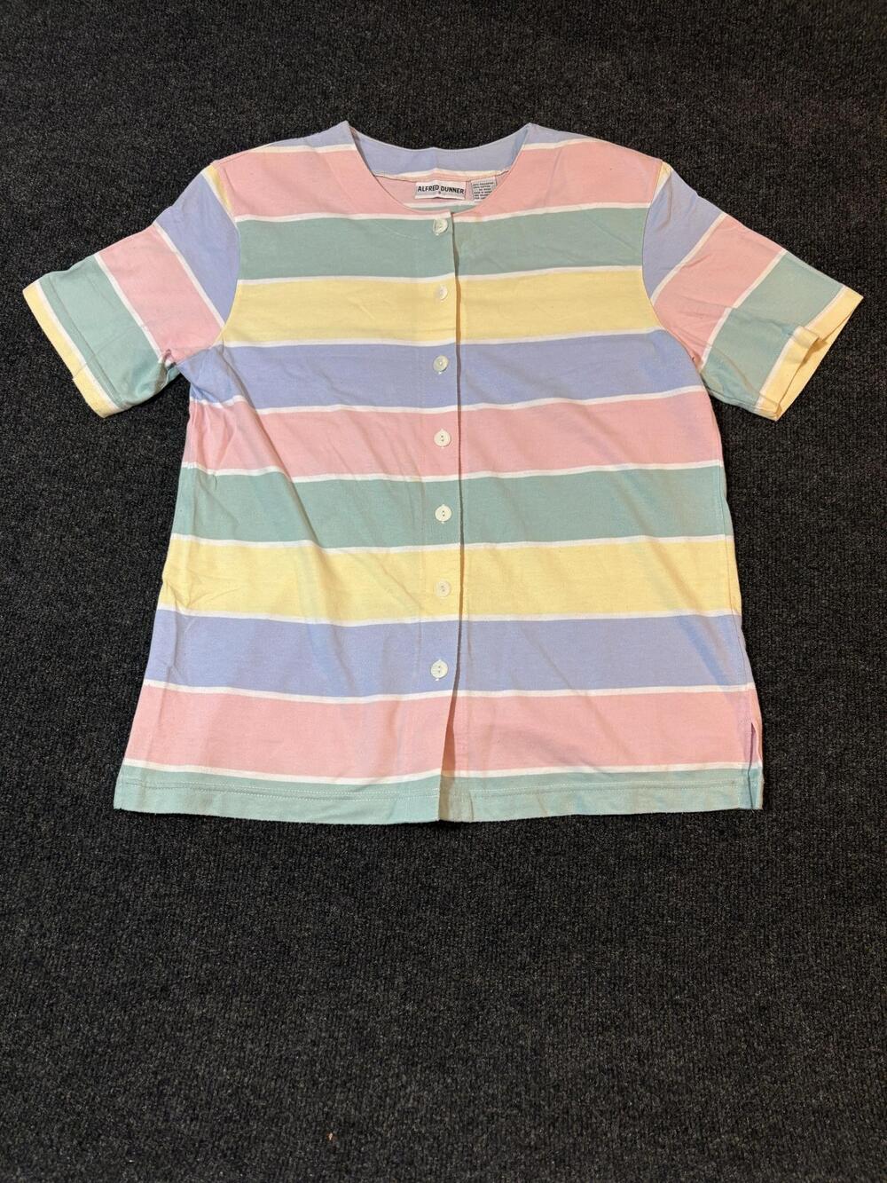 Alfred Dunner Shirt Womens S Multicolor Stripe Button Up Short Sleeve Casual